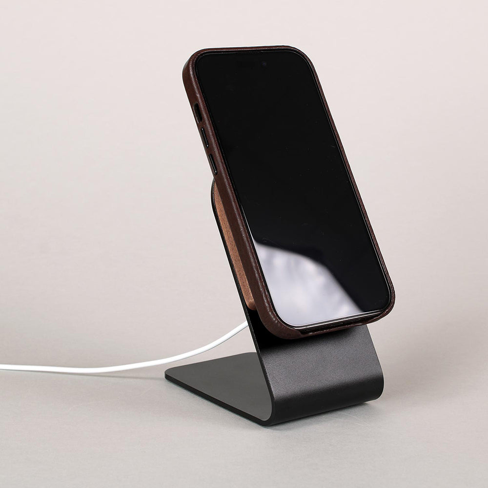 Halterung für Apple MagSafe Ladegerät  ALFONS – Aluminium & Holz – mit Saugnapffolie